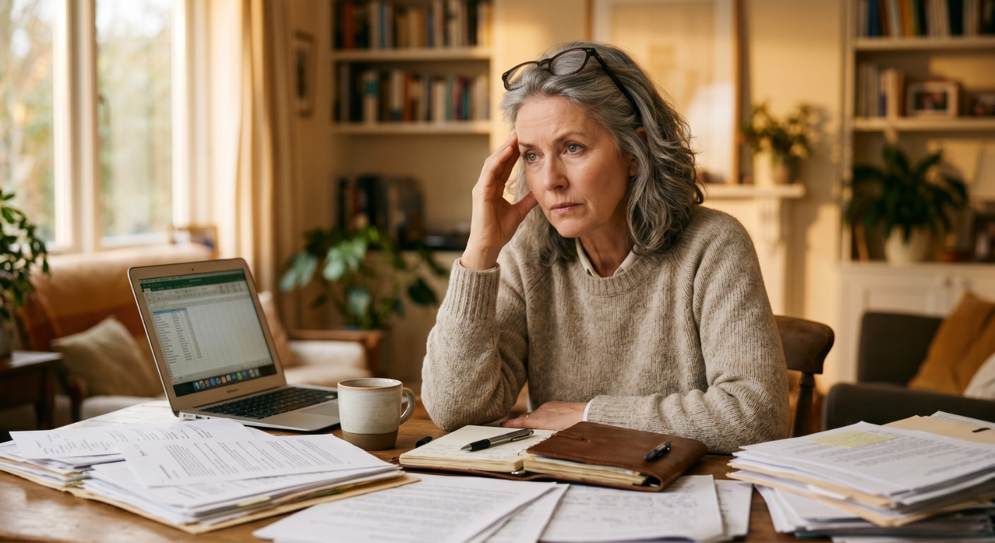 Woman looking distracted at desk